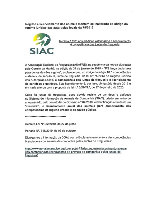 Registo de novos animais entrou em vigor 25/10/2019